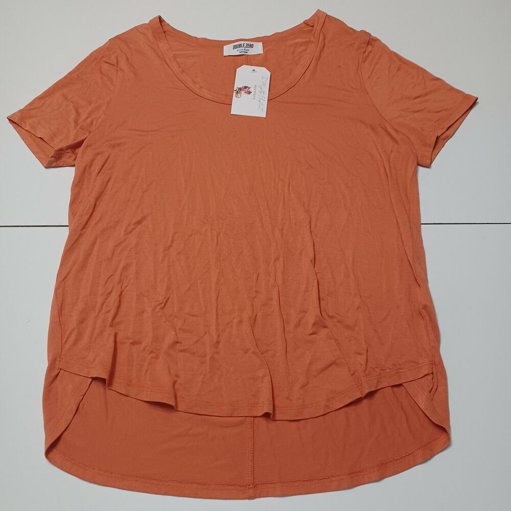 Double Zero Tee Womens Lovely Large T-Shirt Genevieve Basic Coral High Low Rayon